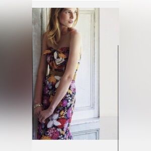 Anthropologie Elegant Floral Strapless Dress w/ Bow Accent  Sz 4